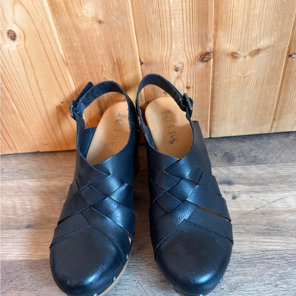 Korks by Kork-Ease Women’s Black Leather Slingback Clog Shoes